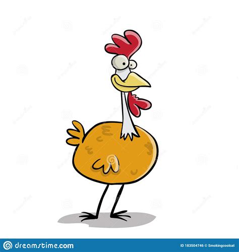 Orange Chicken With Chick Pecking Flat Vector Illustration Domestic