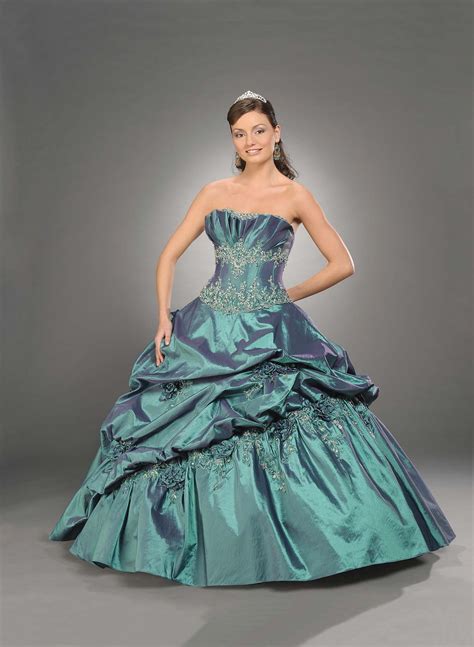Teal Ball Gown Strapless Full Length Quinceanera Dresses With Beading