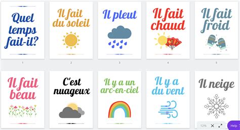 French Weather Vocabulary Printable Posters ~ Set Of 10 ~ Classroom