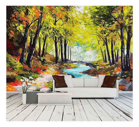 Wall26 Landscape Oil Painting River In Autumn Forest