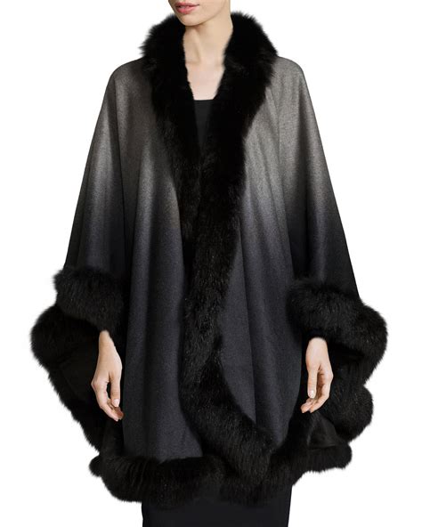 Sofia Cashmere Fur Collar Wool Cashmere Cape In Black Save Lyst