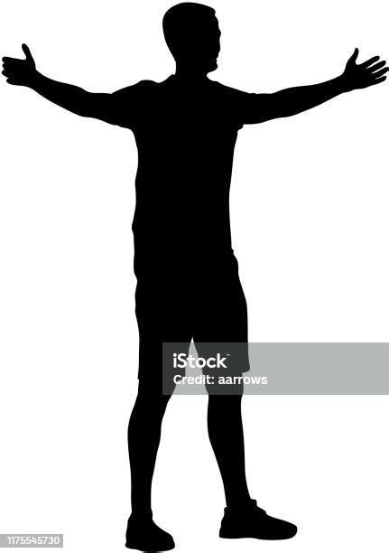homme noir de silhouettes avec le bras soulevé sur un fond blanc vecteurs libres de droits et
