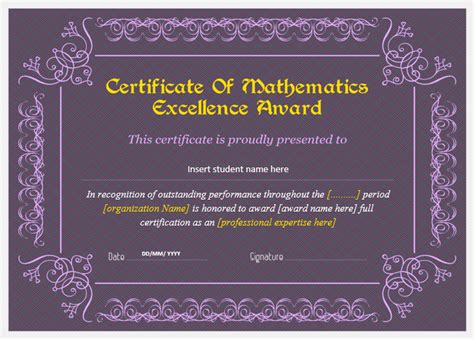 Mathematics Excellence Award Certificates Professional Certificate