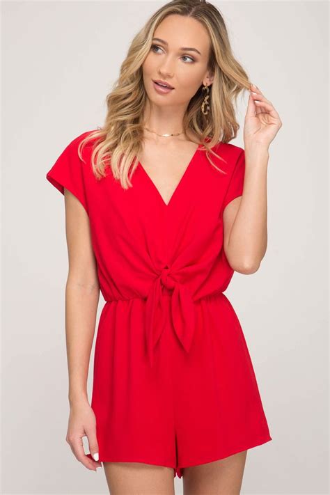Drop Shoulder Romper Red Red Rompers Outfit Rompers For Teens Red