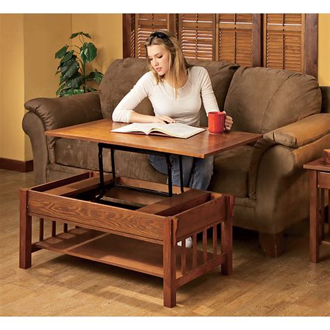 Tangkula wood lift top coffee table, modern coffee table w/hidden compartment and open storage shelf for living room office reception room, lift coffee table (brown) 4.5 out of 5 stars 1,545 $179.99 $ 179. Mission-Style Lift-Top Coffee Table | www.kotulas.com ...