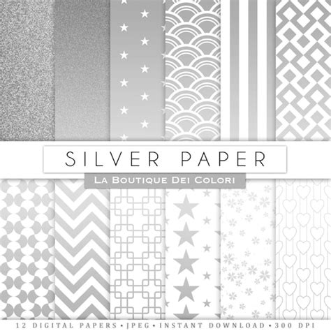 Silver Digital Paper Silver Background Silver Glitter Stars Chevron