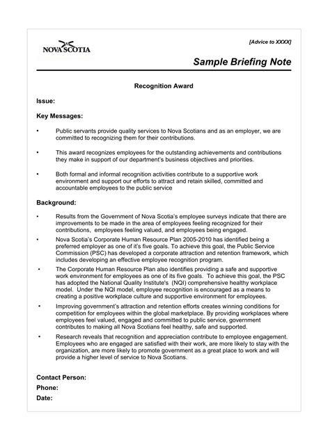 Briefing Note 9 Examples Format Pdf