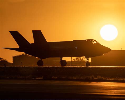 An F 35a Lightning Ii 388th Fighter Wing Taxis During Sunset For A