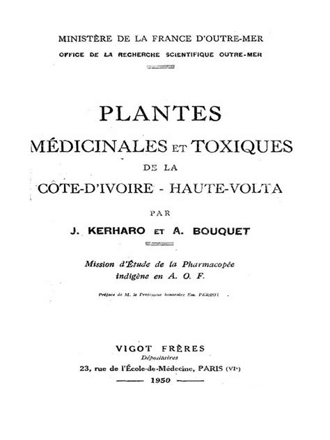 Kerharo Joseph Bouquet Armand Plantes Médicinales Et Toxiques De La