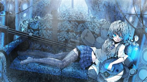 Wallpaper Anime Blue Hair Blue Eyes Touhou Thigh Highs Skirt