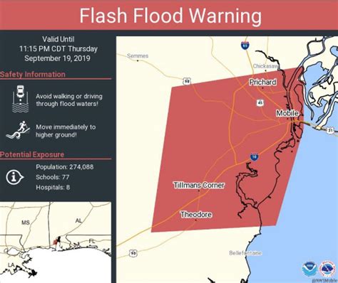 The cities of springfield, battlefield and brookline are under a flash flood warning until 7:30 p.m. Flash flood warning for Mobile County — don't drive on ...