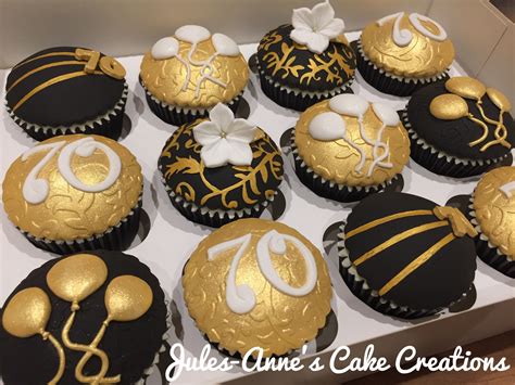 Try cupcakesfilled with jams, caramel, nutella, whipped cream, and more! Black & Gold (with a touch of white) 70th Birthday ...