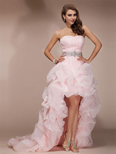 Elegant Custom Made Sequin Sexy Long Beautiful High Low Light Pink Prom Dresses 2015 For Prom