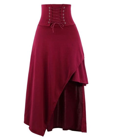 women s high waist victorian steampunk gothic hi low skirt burgandy c7189w4wo2u vintage