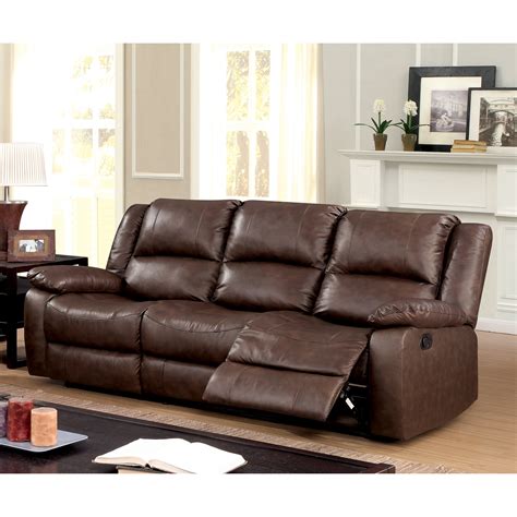 Furniture Of America Tevo Transitional Brown Leather Reclining Sofa