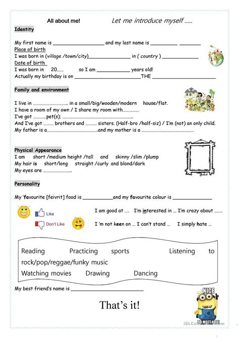 Introduce Yourself English Esl Worksheets For Distance Learning And Physical Classrooms