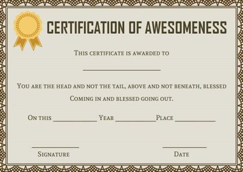 Certificate Of Awesomeness Template Certificate Templates Awesome