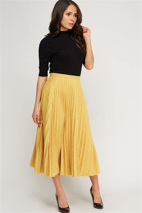 Pleated High Waist Suedette Midi Skirt Just 7