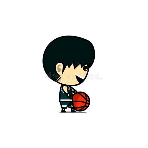 Cute Cartoon Character Basketball Player Basketball Dribbling Playing