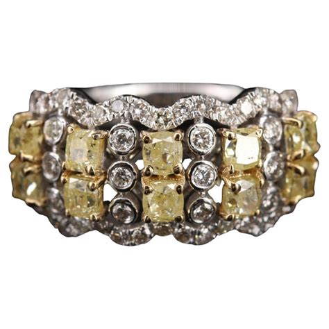 Customizable Princess Cut Diamond Wedding Band Light Yellow Diamond White Gold Bridal Ring For