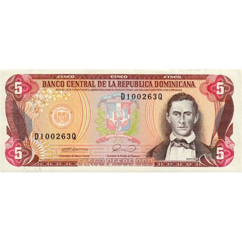 Roha dye chem private limited. Billet de banque République Dominicaine - 5 pesos oro - 1990
