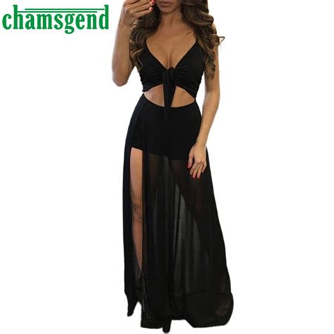 2017 chamsgend women summer sexy v neck backless romper short trousers bodycon playsuit long