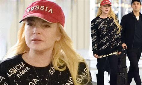 Lindsay Lohan Sports Red Russia Baseball Cap In Nyc Daily Mail Online