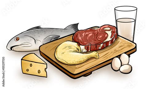 Ilustracion De Varios Alimentos De Origen Animal Contiene Pescado Carne
