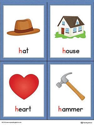 letter  words  pictures printable cards hat house heart hammer