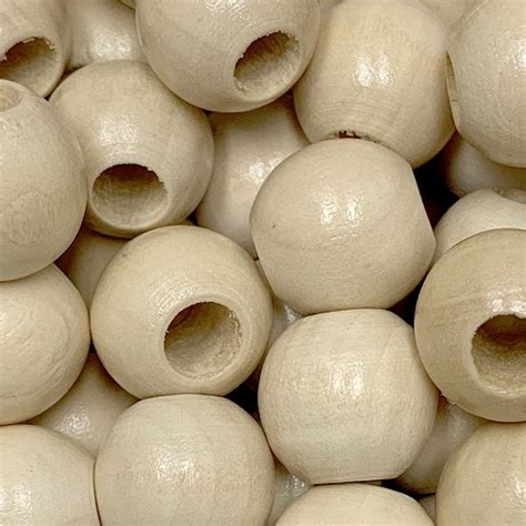20mm Round Wooden Beads 8mm Opening Natural Wood