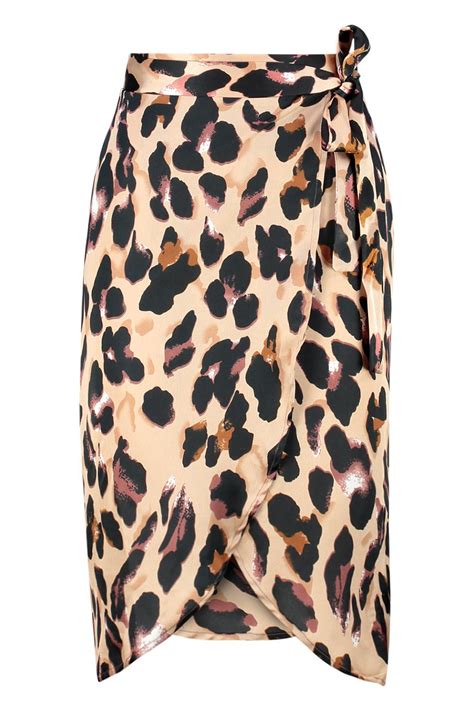 Petite Leopard Print Satin Wrap Midi Skirt Boohoo Leopard Print
