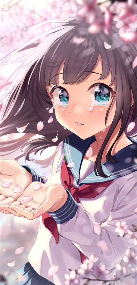 Download 1080x2246 Anime Girl Crying Tears Sakura