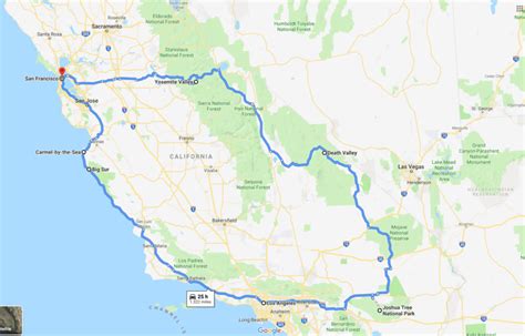 Road Trip California National Parks Map