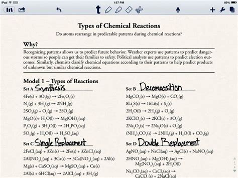 Classification Of Chemical Reactions Worksheet Unique Types Of Chemical Reactions Document