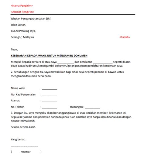 Surat wakil merupakan kebenaran dan pengesahan daripada pemilik dokumen yang mewakilkan seseorang untuk menguruskan atau mengambil dokumen yang berkenaan. Contoh Surat Wakil - Portal Malaysia