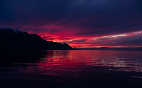 Download Wallpaper 3840x2400 Mountains Lake Sunset Horizon Sky