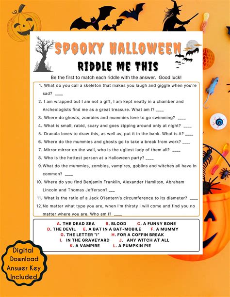 Halloween Riddles Trivia Game Spooky Fun Halloween Printable Game