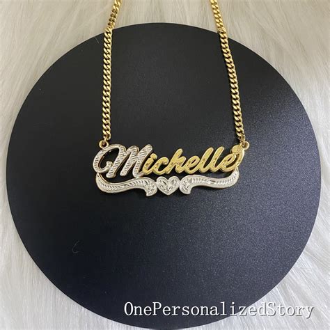 Double Nameplate Necklace Custom Name Plate Necklace Name Etsy