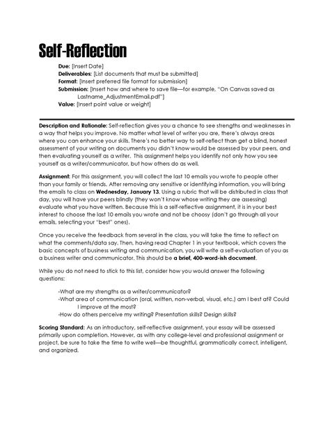 Examples Of Self Reflection Papers Writing A Self Reflective Essay
