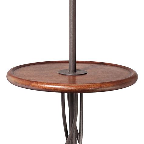 Cfl, walnut wood, 1 floor lamp Iron Twist Base Wood Tray Table Floor Lamp - #N5774 | Lamps Plus