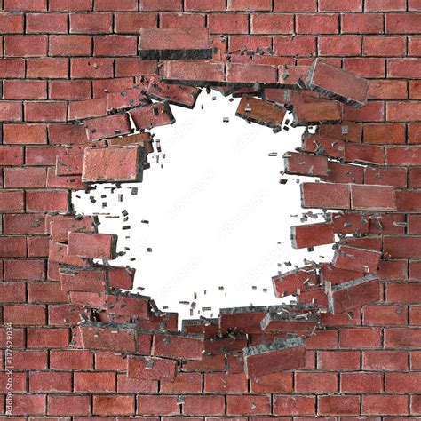3d Render 3d Illustration Explosion Cracked Red Brick Wall B Stock