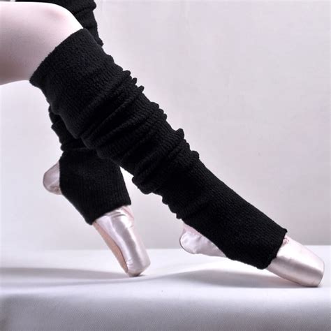 Adults Black Soft Cashmere Ballet Dance Leg Warmers With Heel Holes