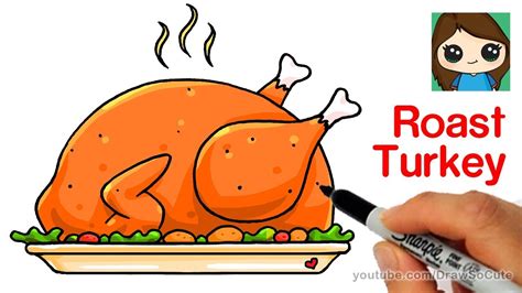 How To Draw A Roast Turkey Dinner Easy Realistic Youtube