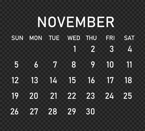 2023 November White Calendar Png Citypng