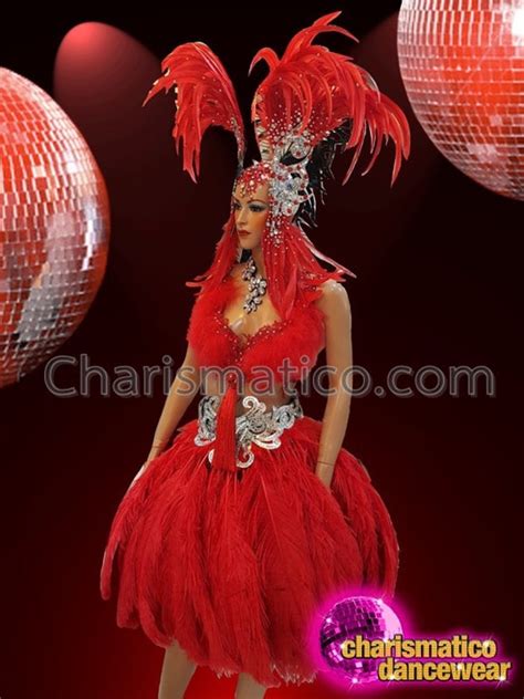 Charismatico Crystal Accented Bright Red Ostrich Feather Diva Showgirl