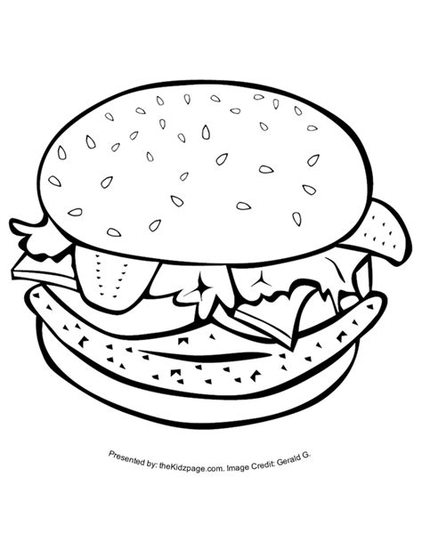 Fresh beef burger with a branch of fresh cherry tomatoes served on a decorative wooden part of a simple mechanism. Hamburger Coloring Page - Coloring Home
