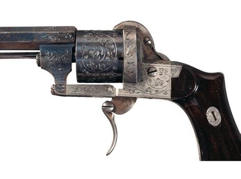 Very Fine Cased Engraved Le Faucheux Brevete Double Action Pinfire Revolver