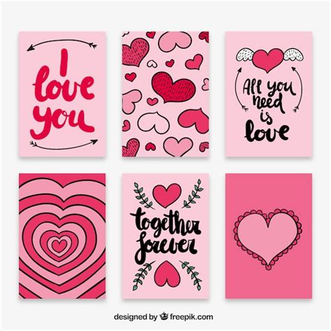 Free Vector Pink Hand Drawn Love Card Collection