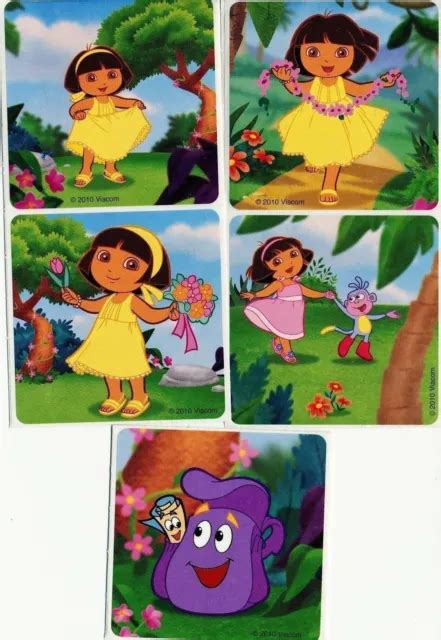 5 X Square Stickers ~ Dora The Explorer Boots Backpack Yellow Dress