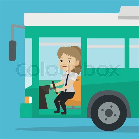 Caucasian Female Bus Driver Sitting At Stock Vector Colourbox
